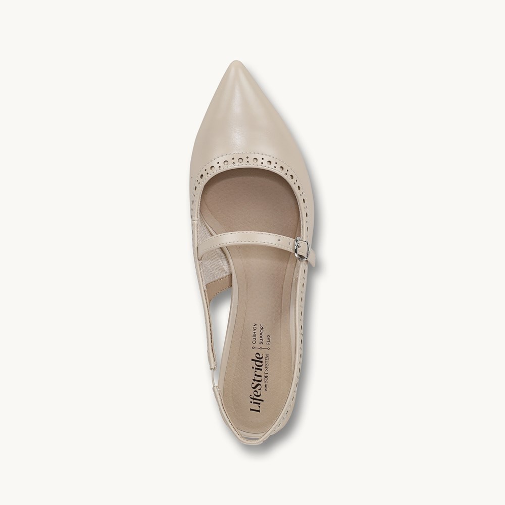 LifeStride Marilyn Slingback Kitten Heel - Cream Beige Smooth Leather