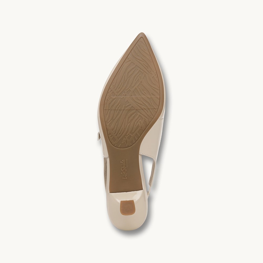 LifeStride Marilyn Slingback Kitten Heel - Cream Beige Smooth Leather