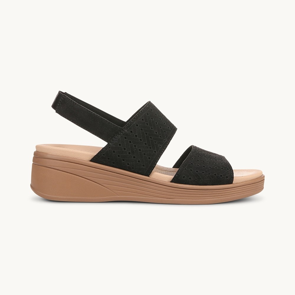 LifeStride Festive Slingback Wedge Sandal - Black Stretch Fabric