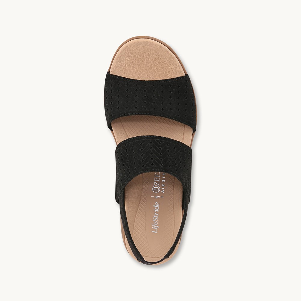 LifeStride Festive Slingback Wedge Sandal - Black Stretch Fabric