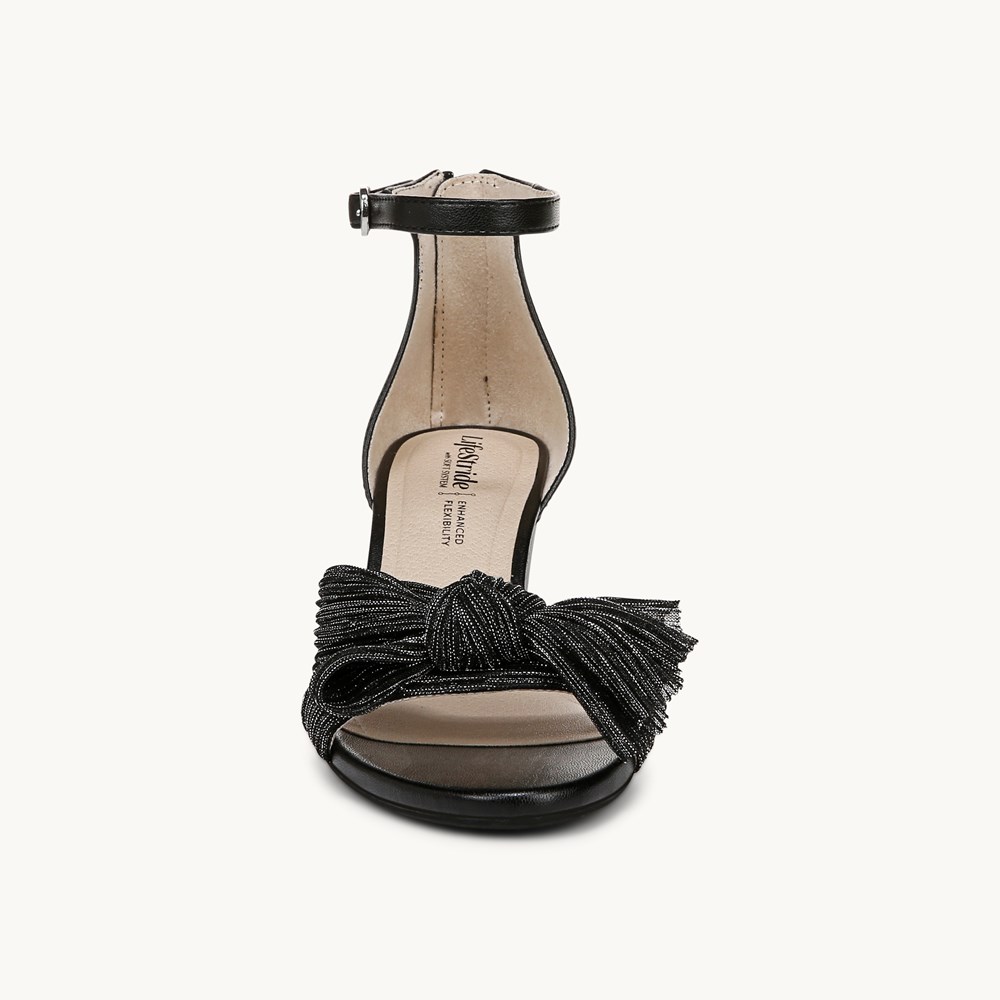 LifeStride Florence Bow Dress Sandal - Black Faux Leather