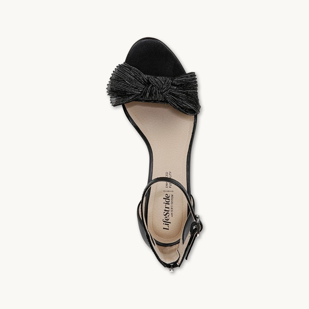 LifeStride Florence Bow Dress Sandal - Black Faux Leather