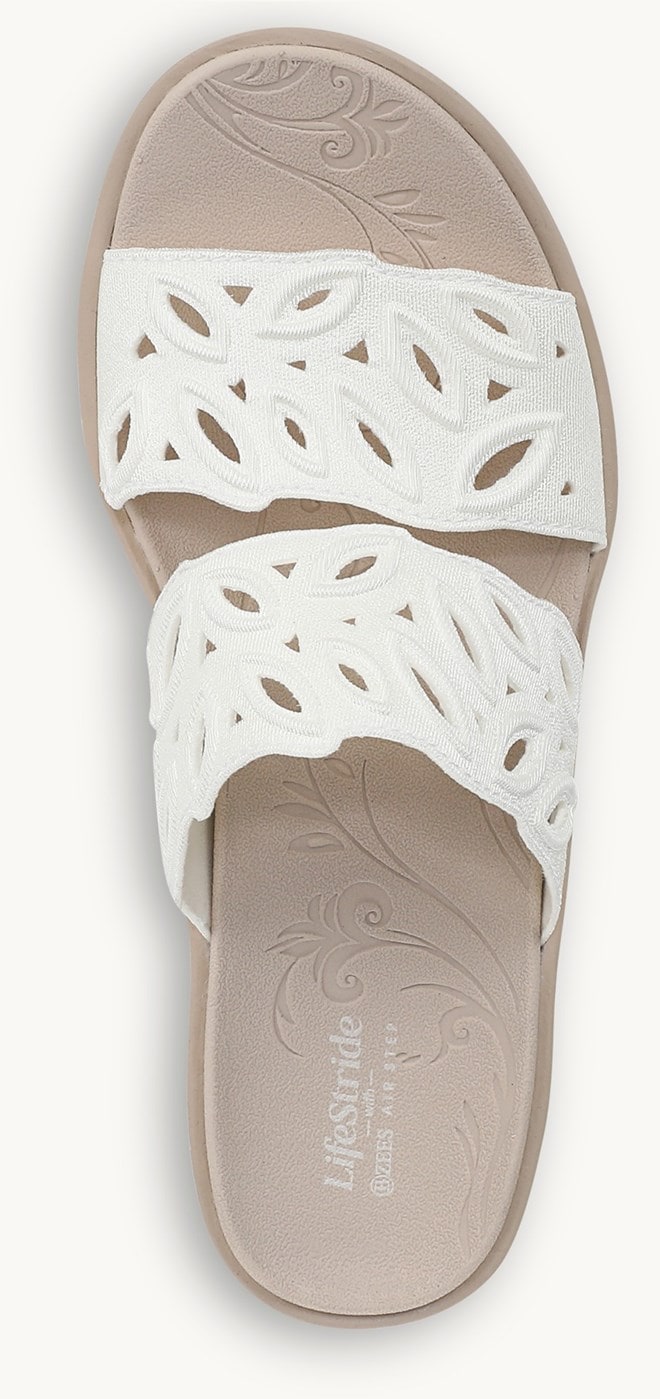 LifeStride Delight Wedge Sandal - Bright White Shimmer Fabric