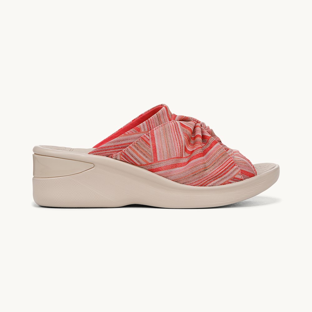 LifeStride Smile 3 Wedge Sandal - Coral Stripe Stretch Fabric