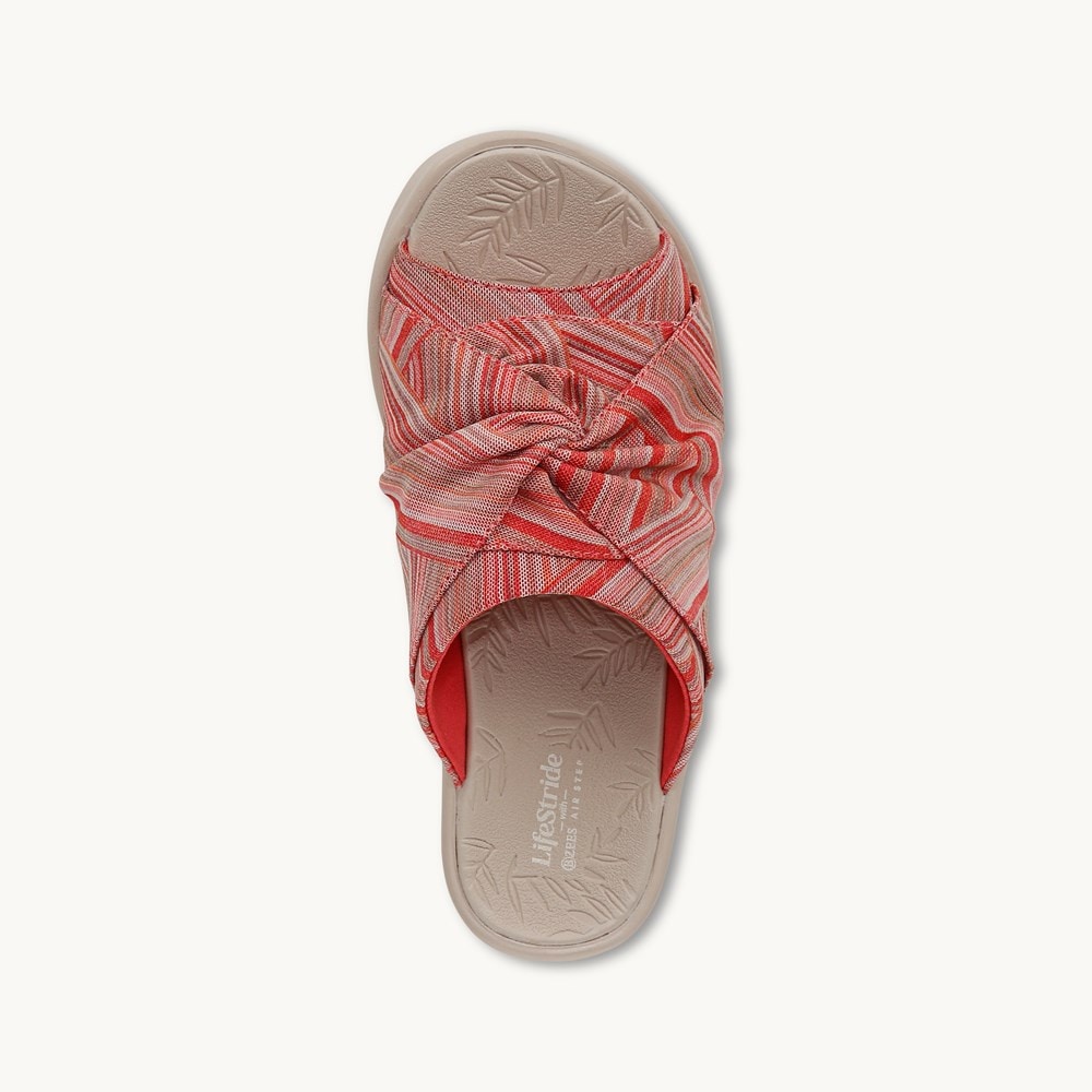 LifeStride Smile 3 Wedge Sandal - Coral Stripe Stretch Fabric