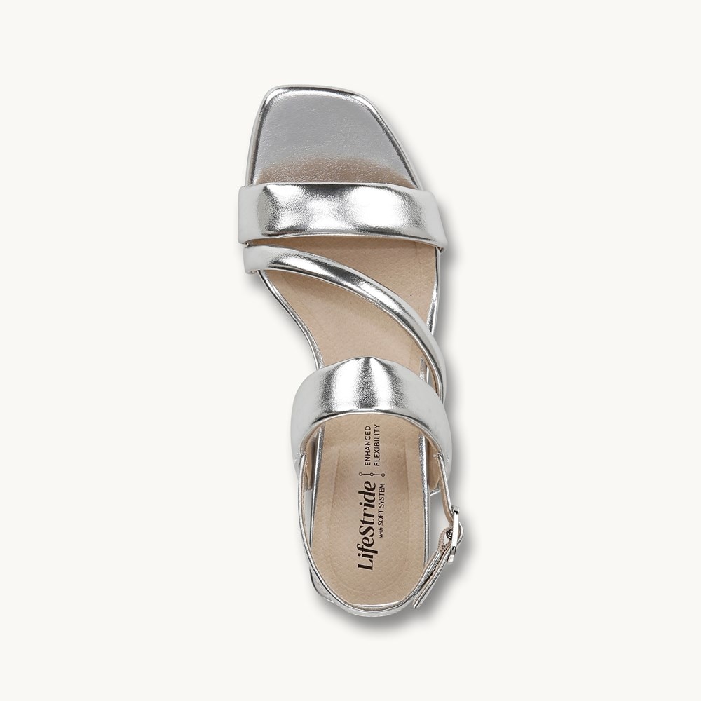 LifeStride Celia Strappy Sandal - Silver Faux Leather