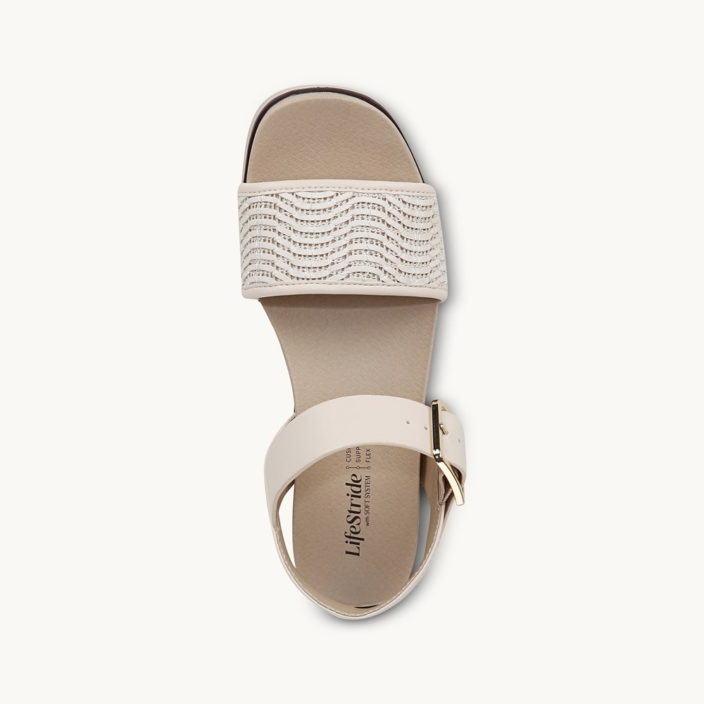 LifeStride Gillian 2 Strappy Sandal - Creme Beige Faux Leather