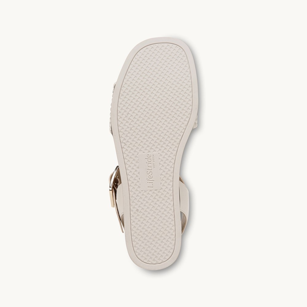 LifeStride Gillian 2 Strappy Sandal - Creme Beige Faux Leather