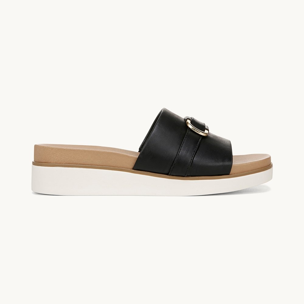 LifeStride Genevieve Flat Sandal - Black Faux Leather