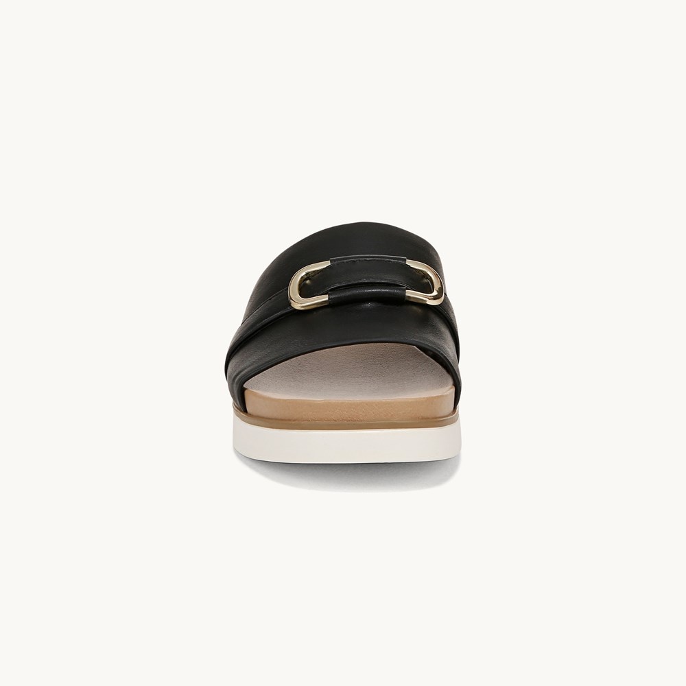 LifeStride Genevieve Flat Sandal - Black Faux Leather