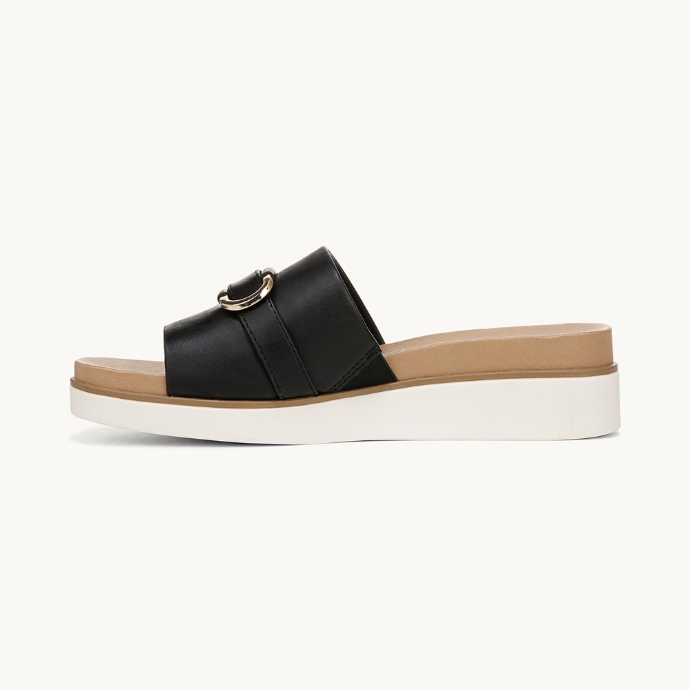 LifeStride Genevieve Flat Sandal - Black Faux Leather