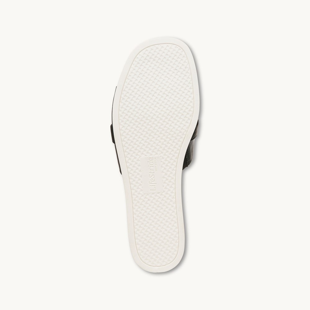 LifeStride Genevieve Flat Sandal - Black Faux Leather
