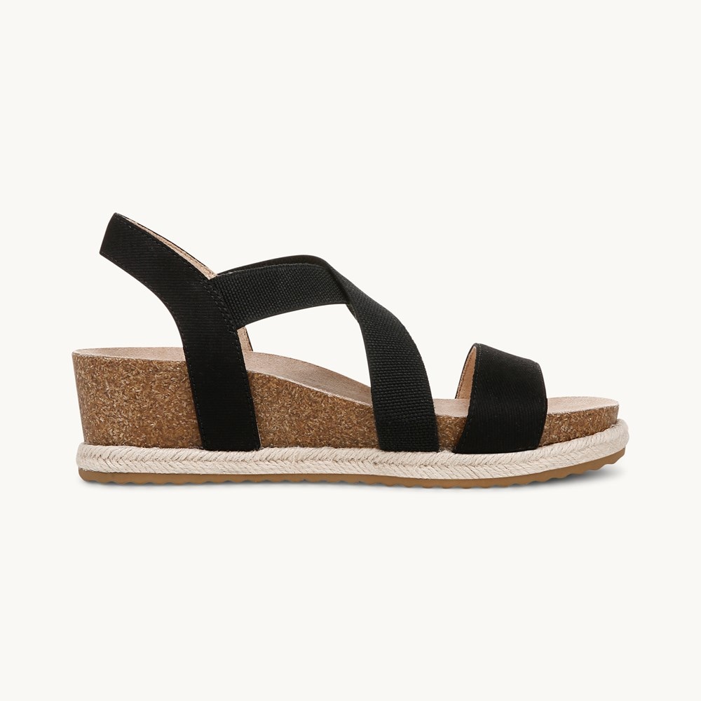 LifeStride Breeze Strappy Wedge Sandal - Black Fabric