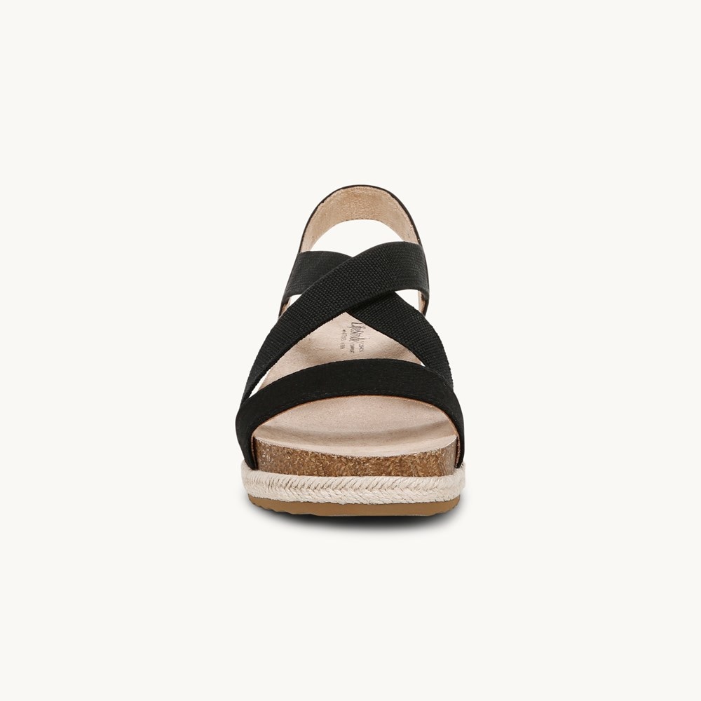 LifeStride Breeze Strappy Wedge Sandal - Black Fabric