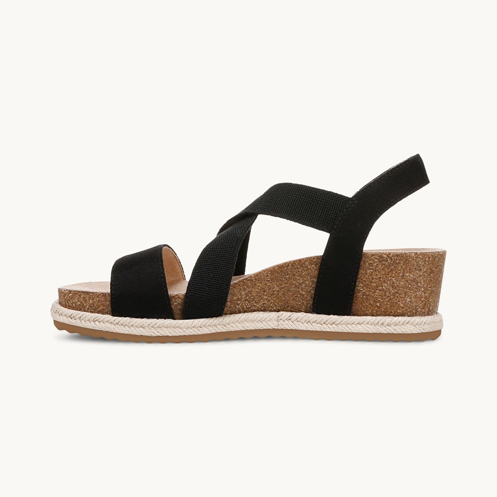 LifeStride Breeze Strappy Wedge Sandal - Black Fabric