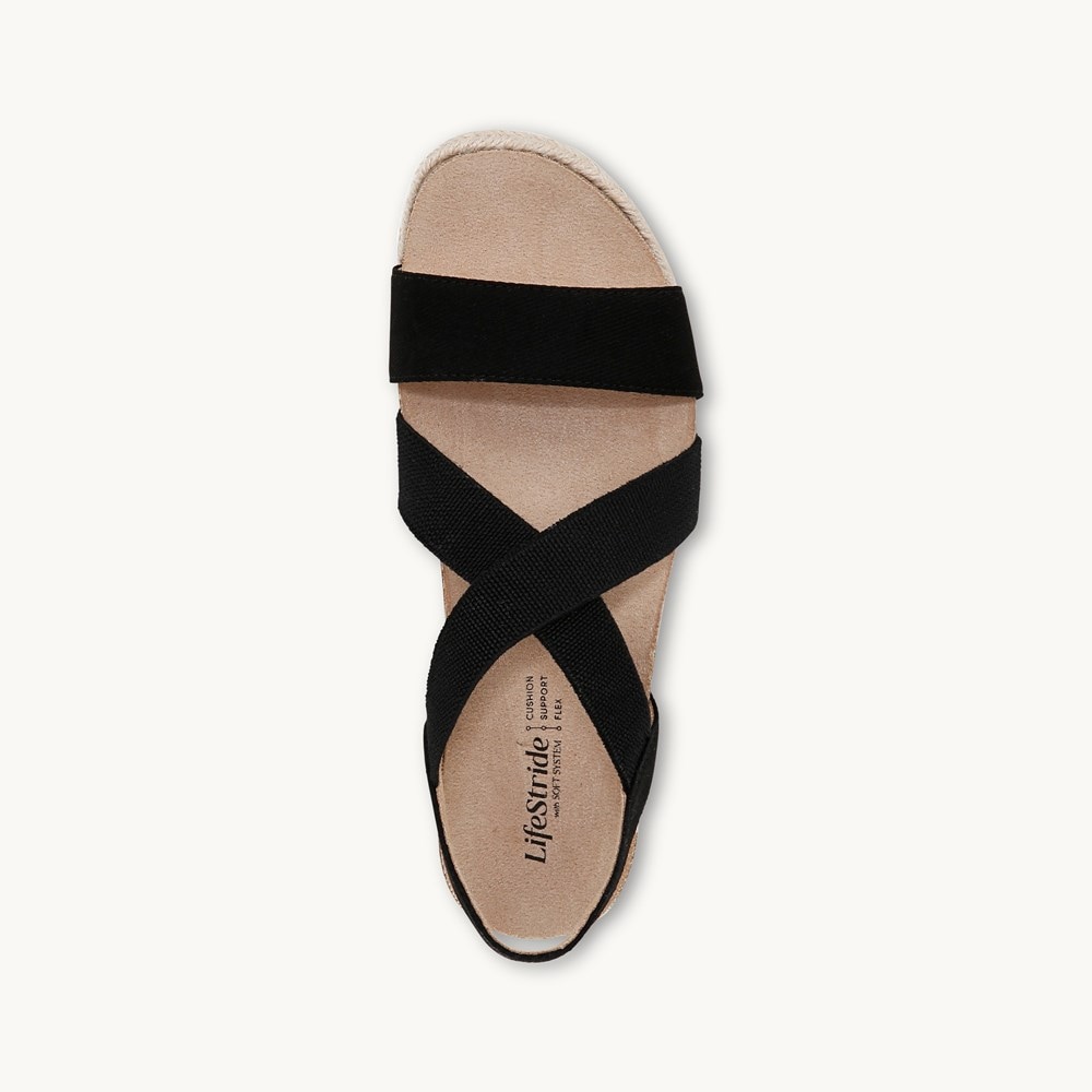 LifeStride Breeze Strappy Wedge Sandal - Black Fabric