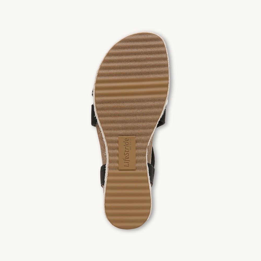 LifeStride Breeze Strappy Wedge Sandal - Black Fabric