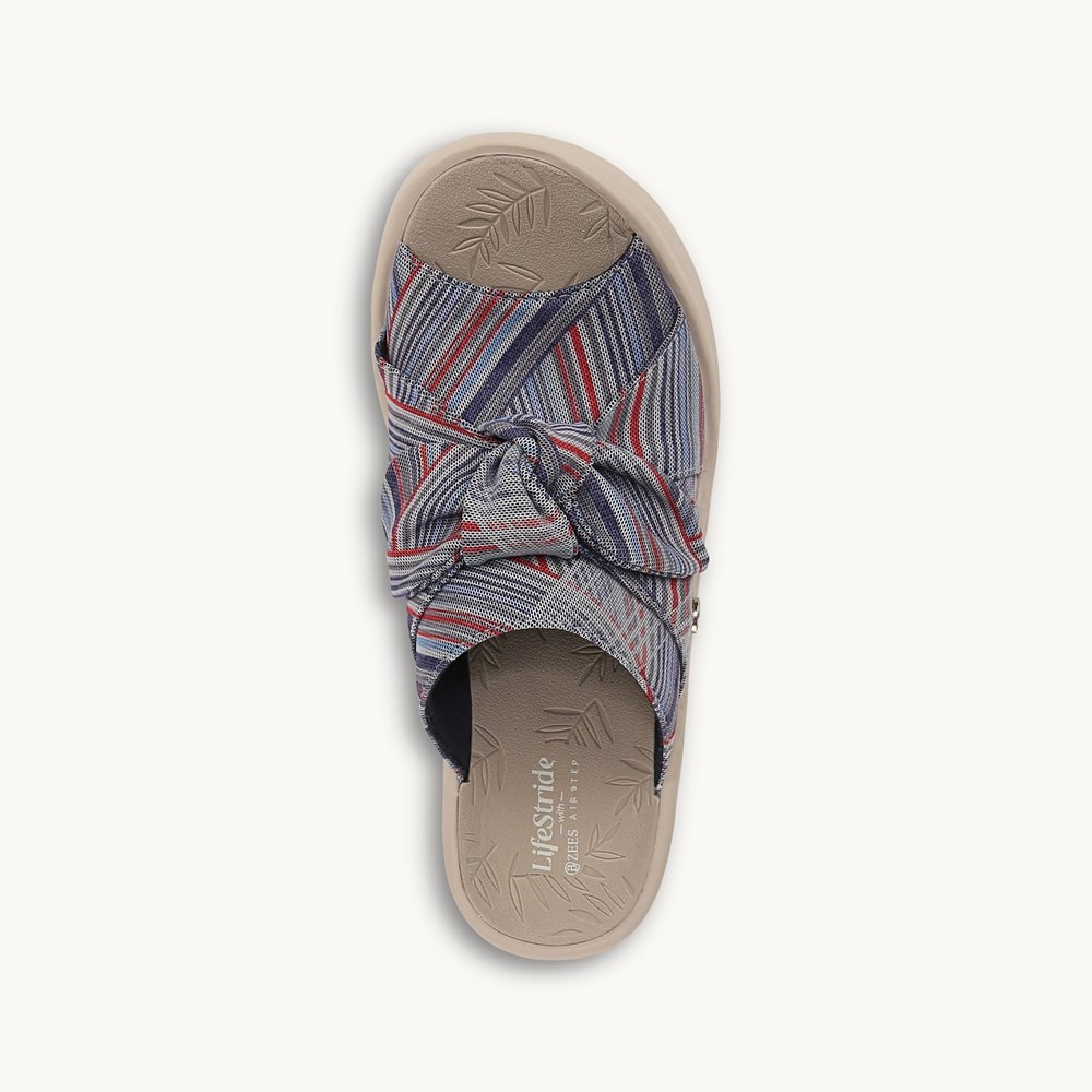 LifeStride Smile Wedge Sandal - Bright Multi Stripe Mesh Fabric