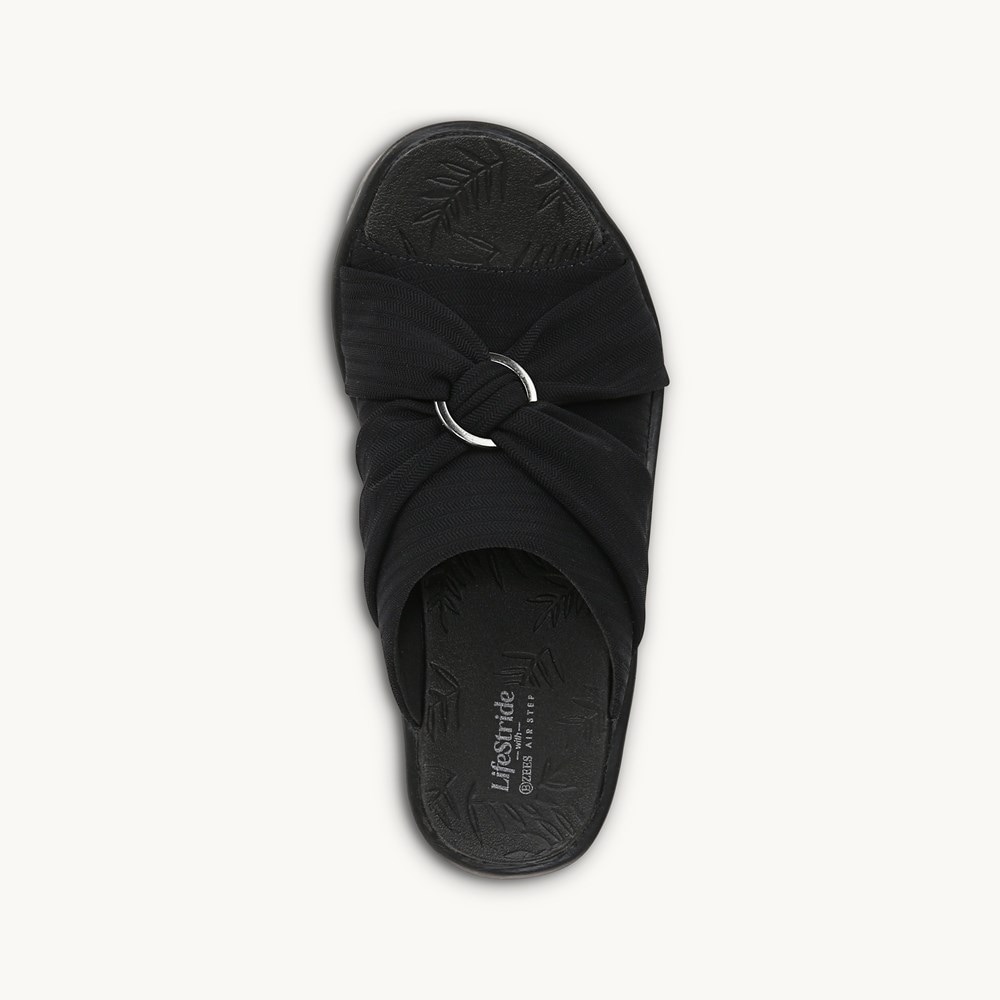 LifeStride Serenade Slide Wedge Sandal - Black Fabric