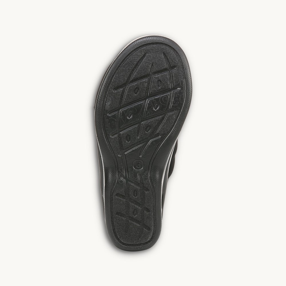 LifeStride Serenade Slide Wedge Sandal - Black Fabric