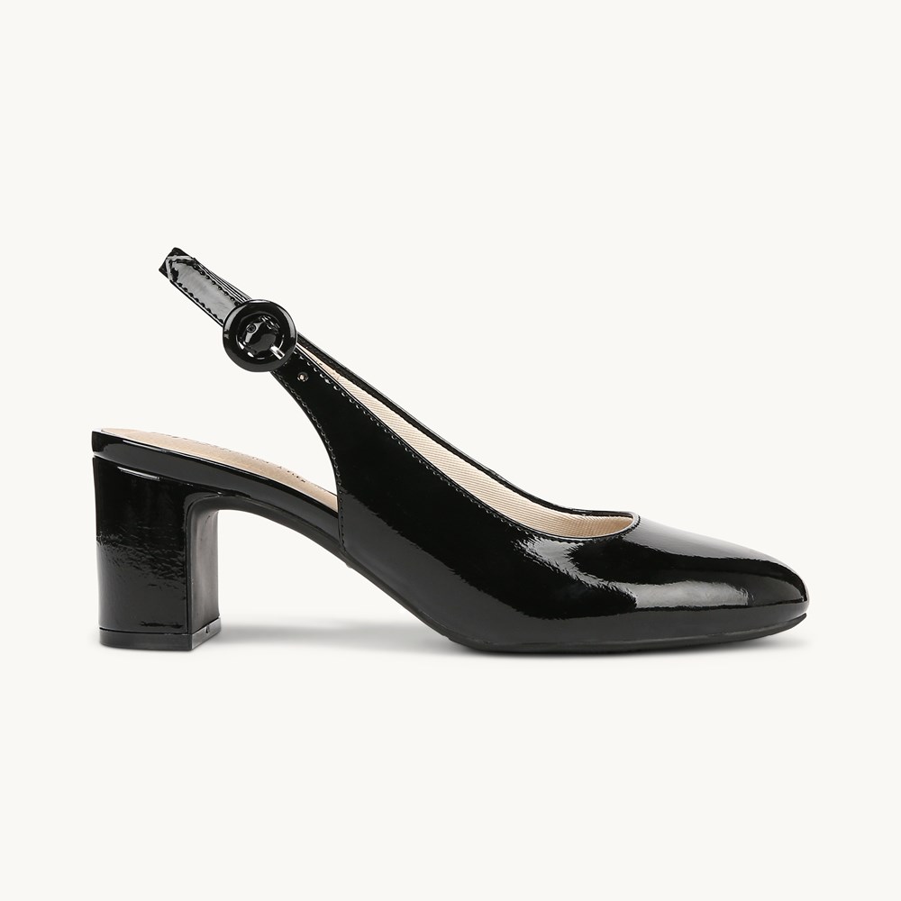LifeStride Tia Slingback Pump - Black Faux Leather