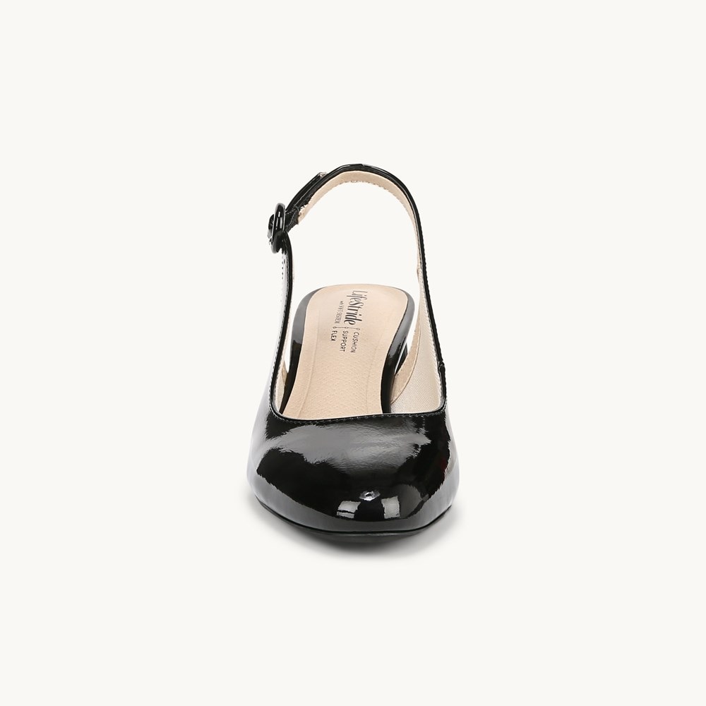 LifeStride Tia Slingback Pump - Black Faux Leather