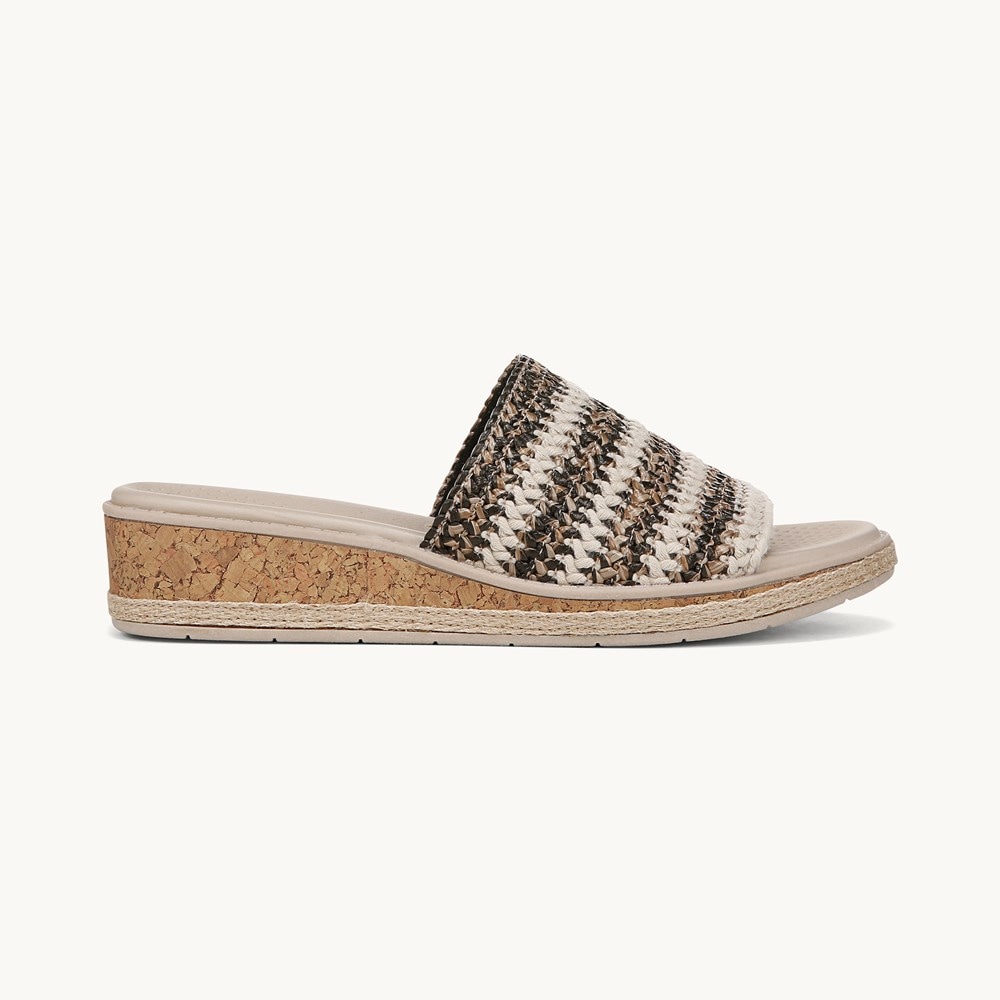 LifeStride Breezy Wedge Sandal - Black Raffia Fabric