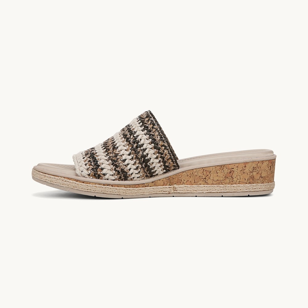 LifeStride Breezy Wedge Sandal - Black Raffia Fabric