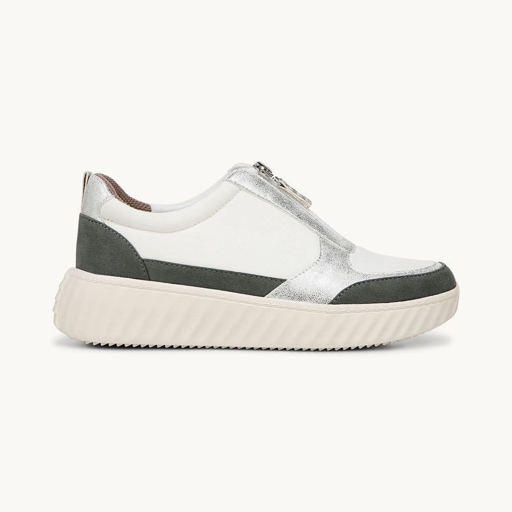 LifeStride Winner Sneaker - White/Sage Textured Fabric