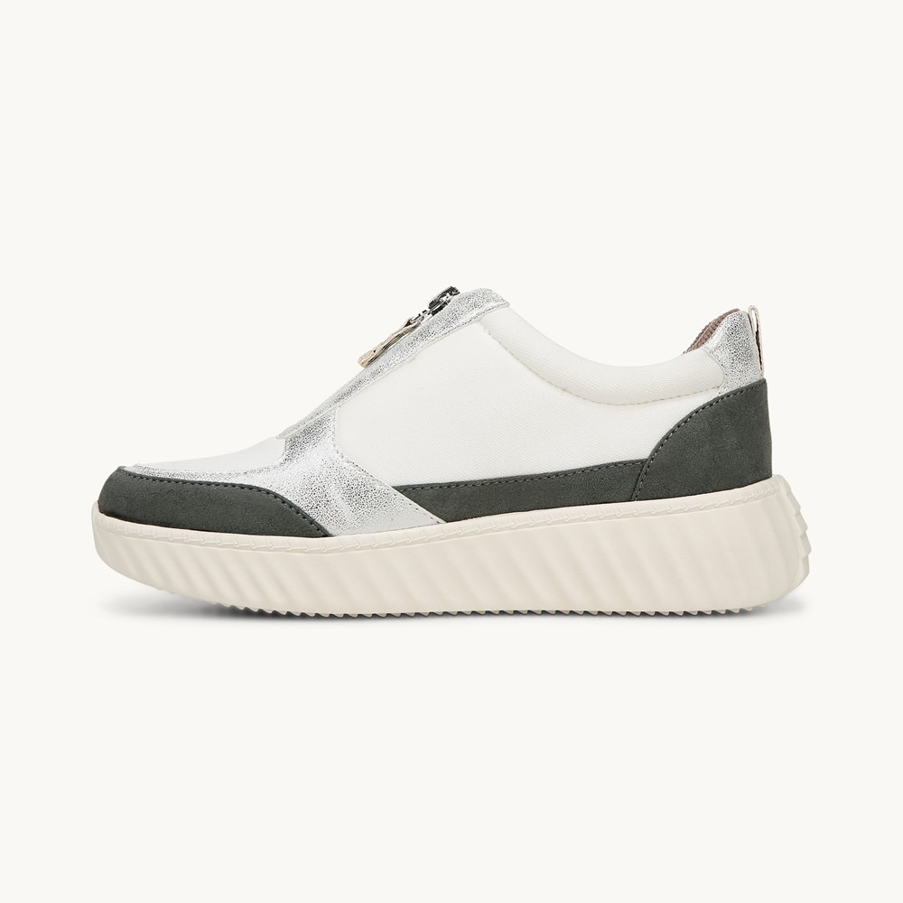 LifeStride Winner Sneaker - White/Sage Textured Fabric