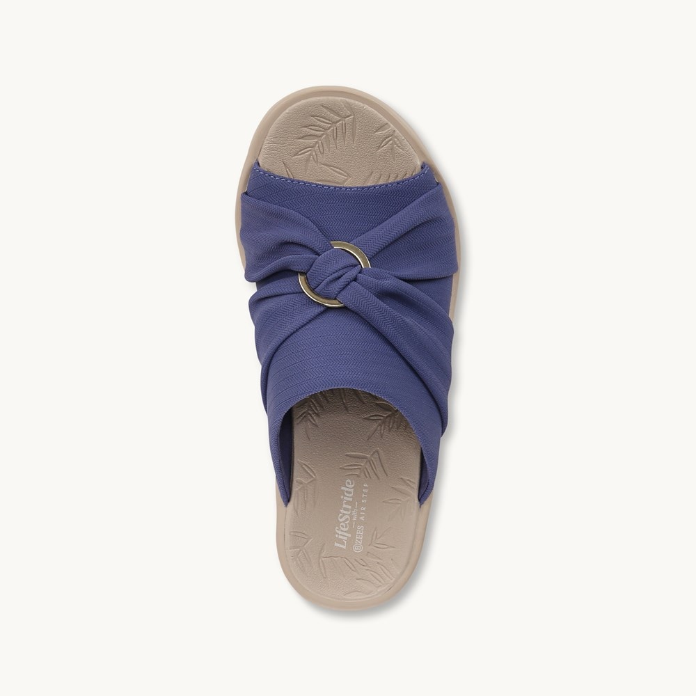 LifeStride Serenade Slide Wedge Sandal - Skipper Blue Stretch Fabric