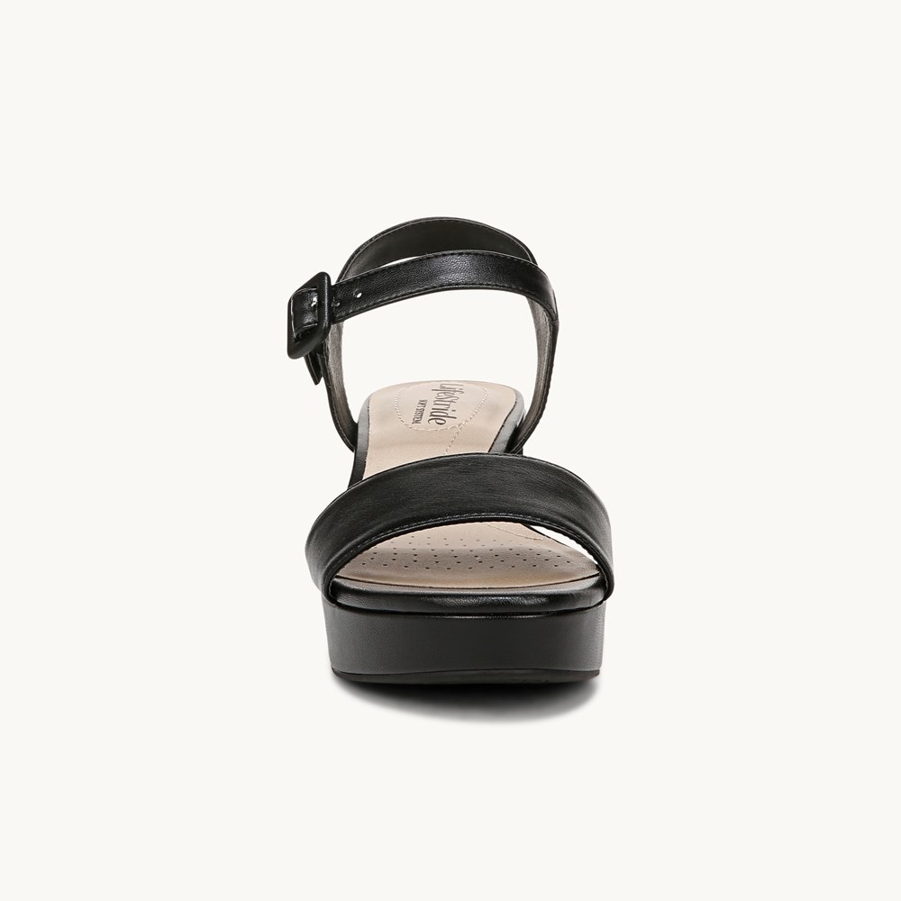 LifeStride Rhythmn Block Heel Sandal - Black Faux Leather