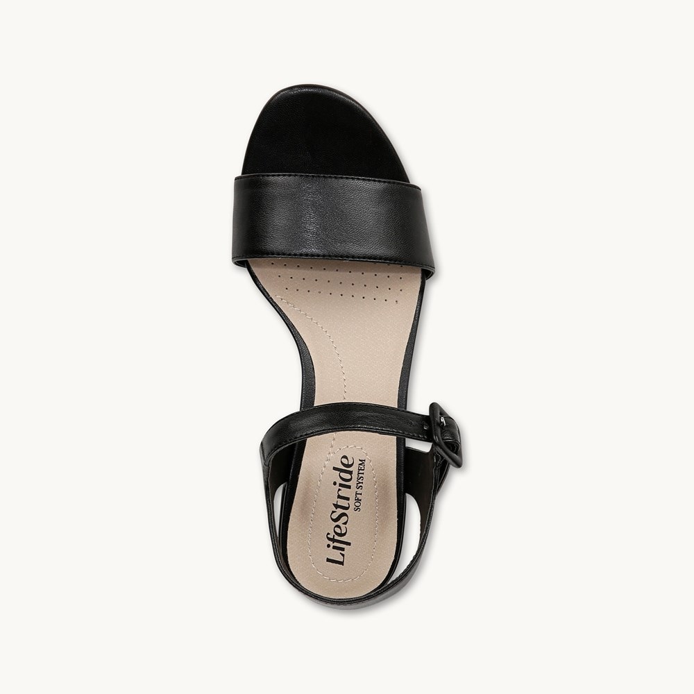 LifeStride Rhythmn Block Heel Sandal - Black Faux Leather