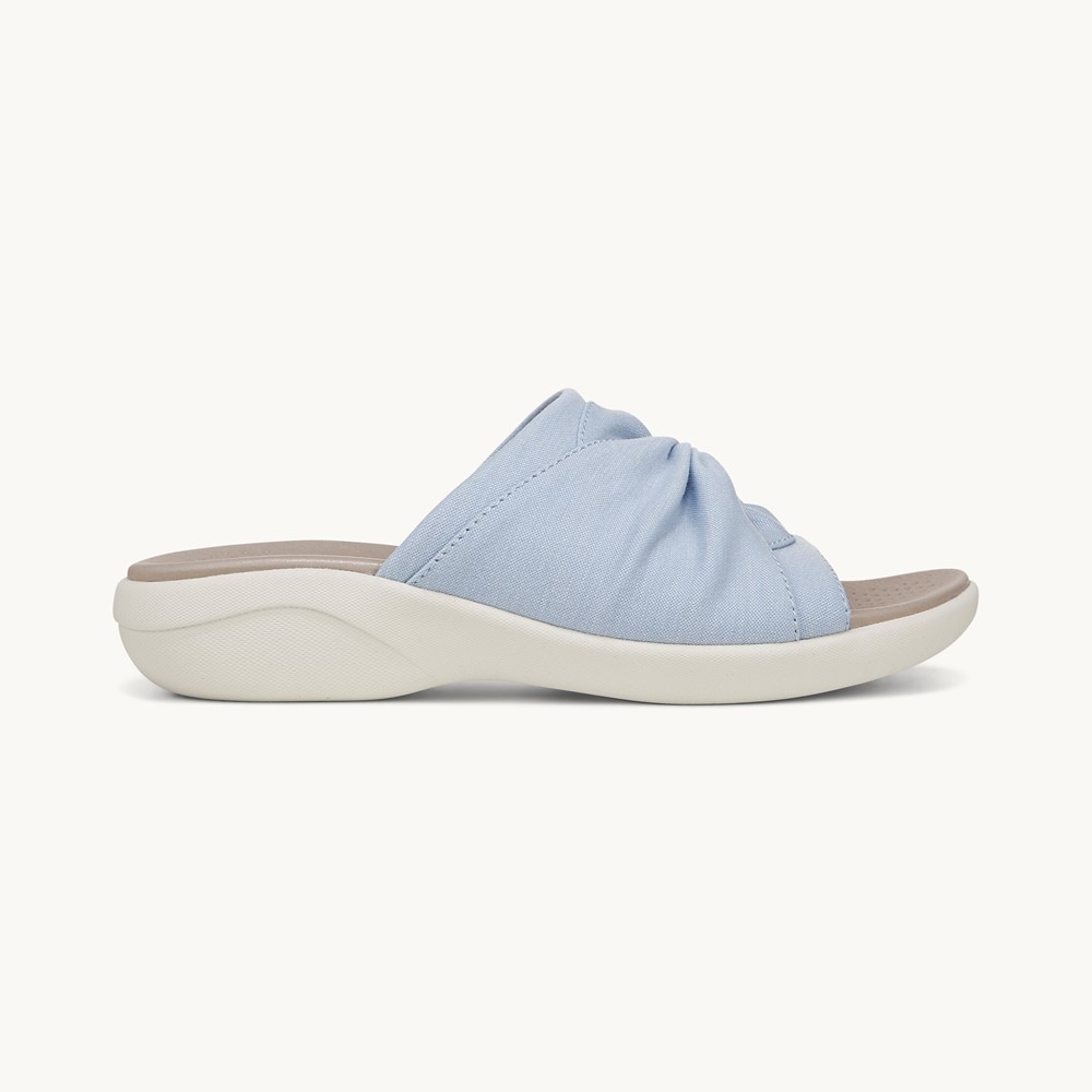 LifeStride Cherish Slide Sandal - Skyway Blue Stretch Fabric