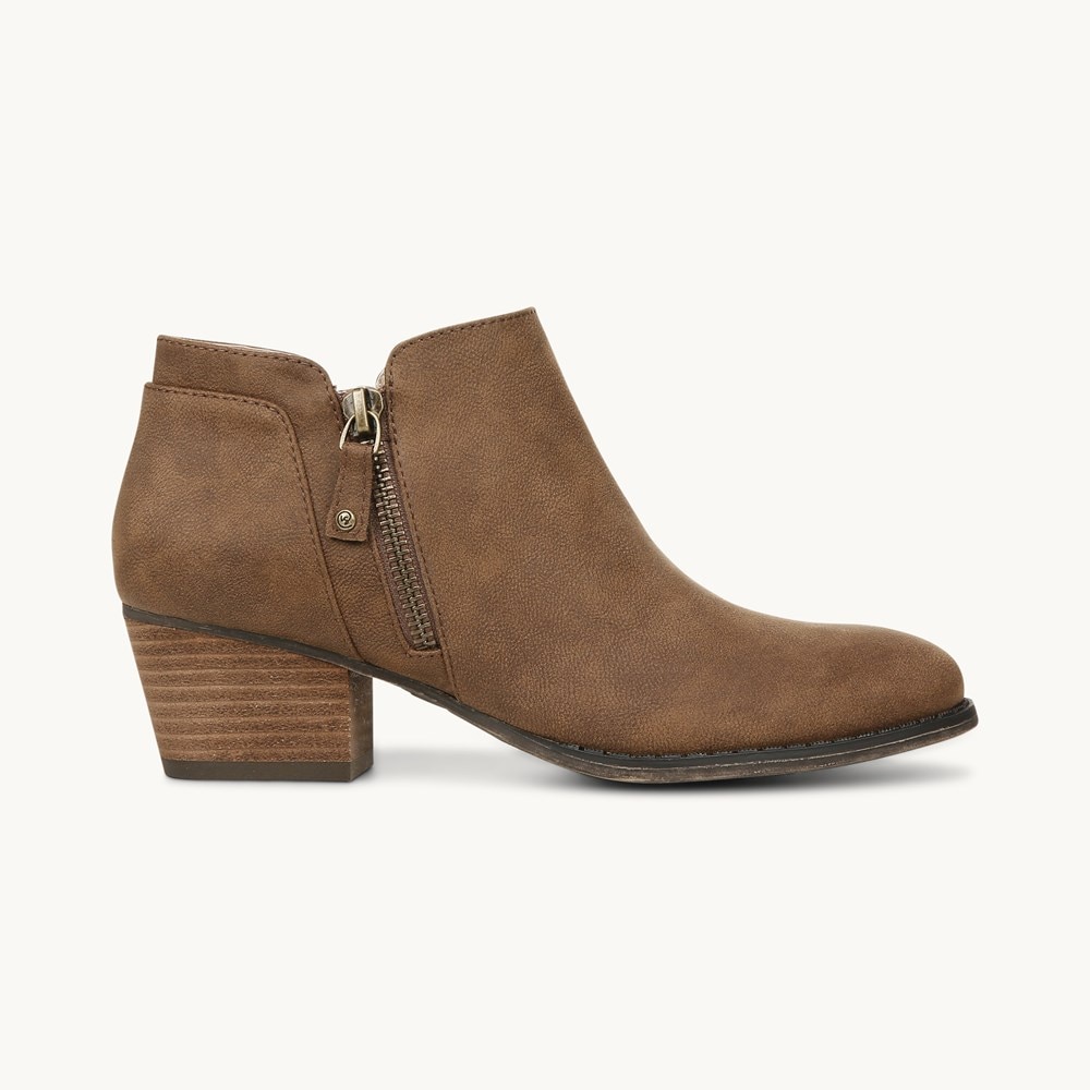 LifeStride Blake Zip Ankle Bootie - Brown Faux Leather