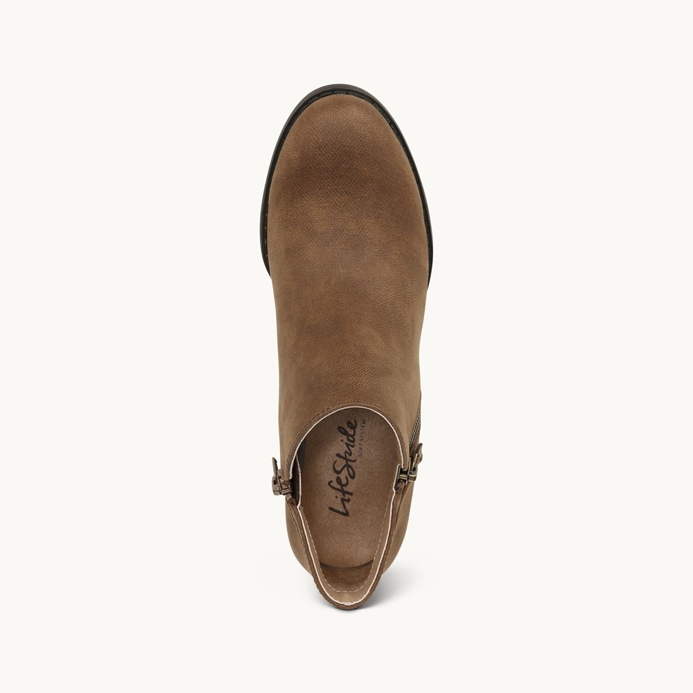 LifeStride Blake Zip Ankle Bootie - Brown Faux Leather
