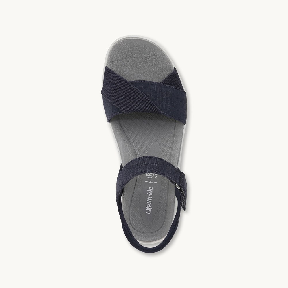 LifeStride Lane Strappy Sandal - Navy Blazer Denim Fabric