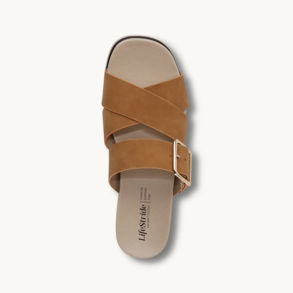 LifeStride Getaway Sandal - Tan Faux Leather
