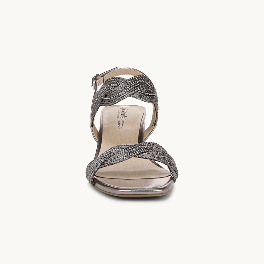 LifeStride Charnelle Slingback Dress Sandal - Pewter Grey Faux Leather