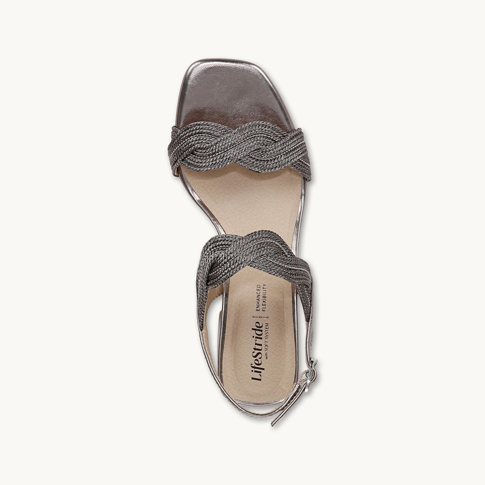 LifeStride Charnelle Slingback Dress Sandal - Pewter Grey Faux Leather