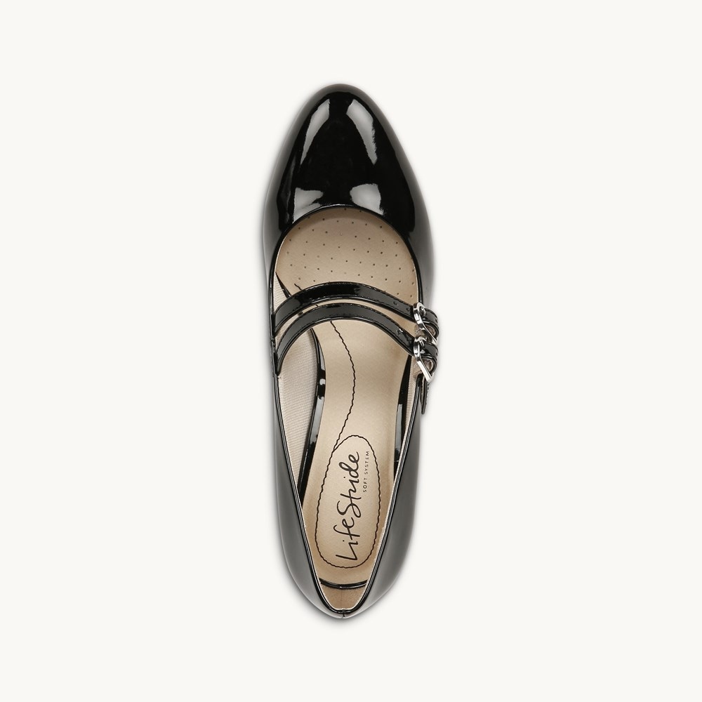LifeStride True Block Heel Pump - Black Faux Leather