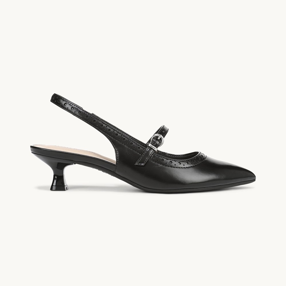 LifeStride Marilyn Slingback Kitten Heel - Black Smooth Faux Leather