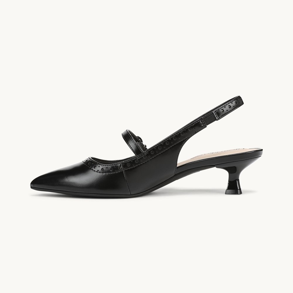 LifeStride Marilyn Slingback Kitten Heel - Black Smooth Faux Leather