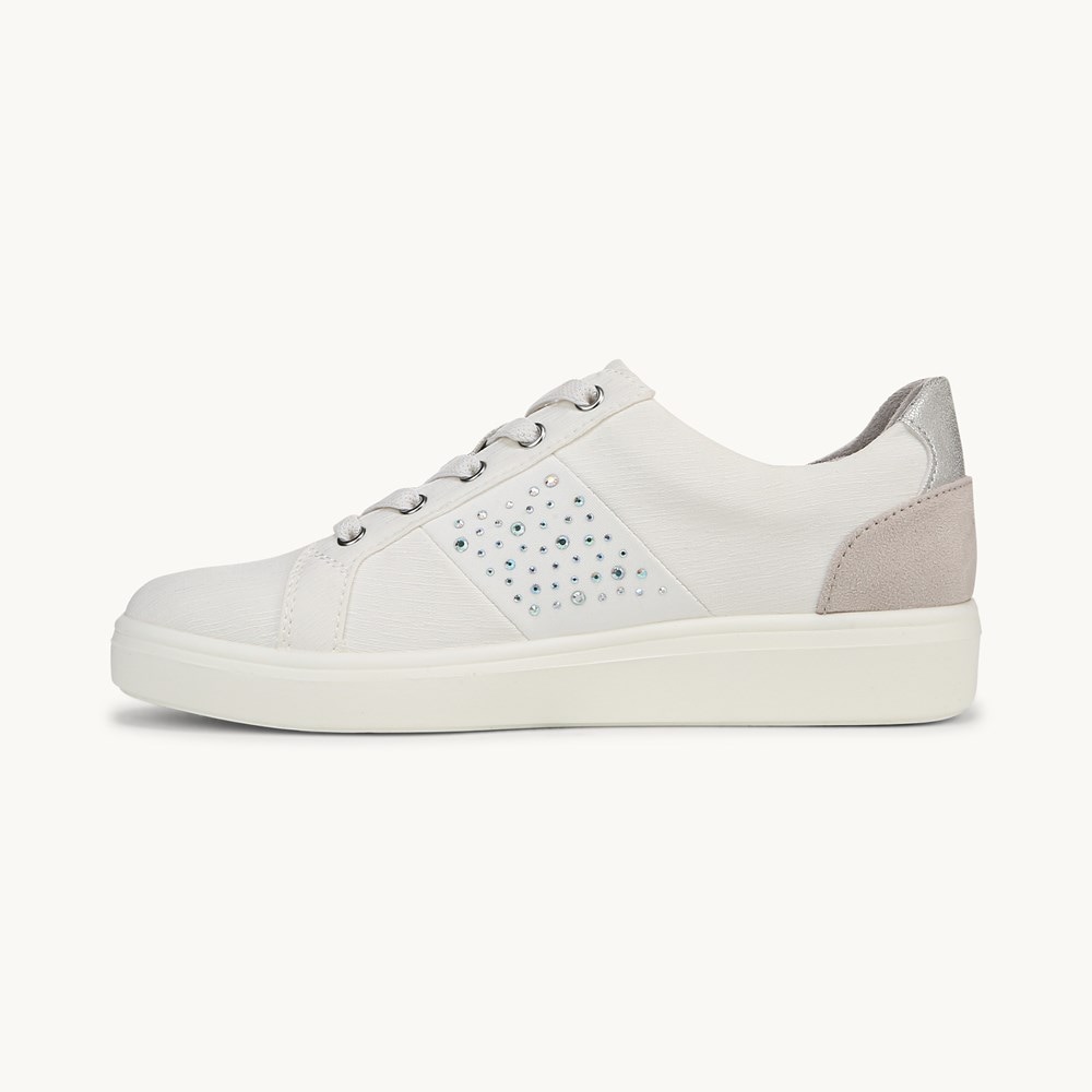 LifeStride Happy Friday Lace Up Sneaker - White Stretch Denim Fabric