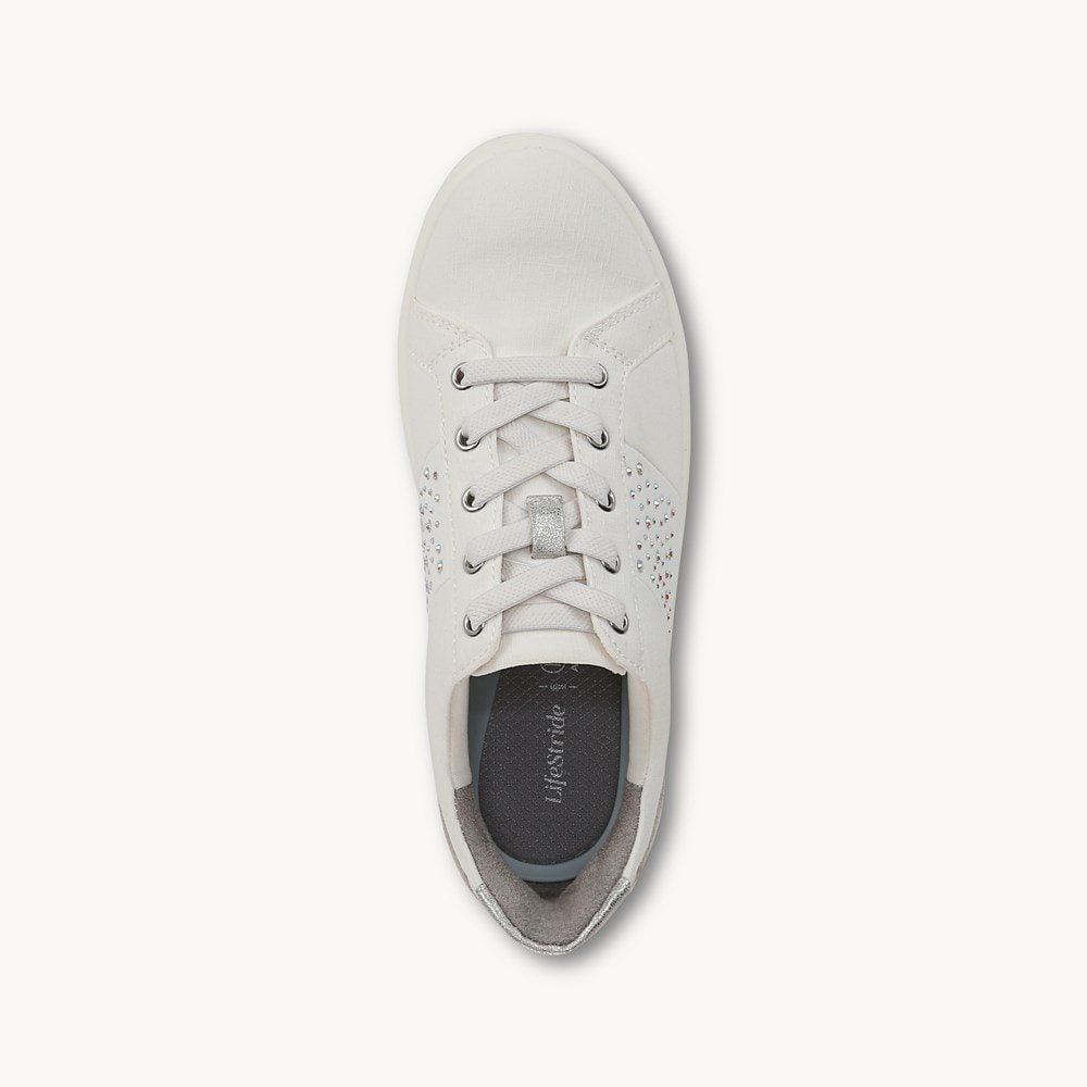 LifeStride Happy Friday Lace Up Sneaker - White Stretch Denim Fabric