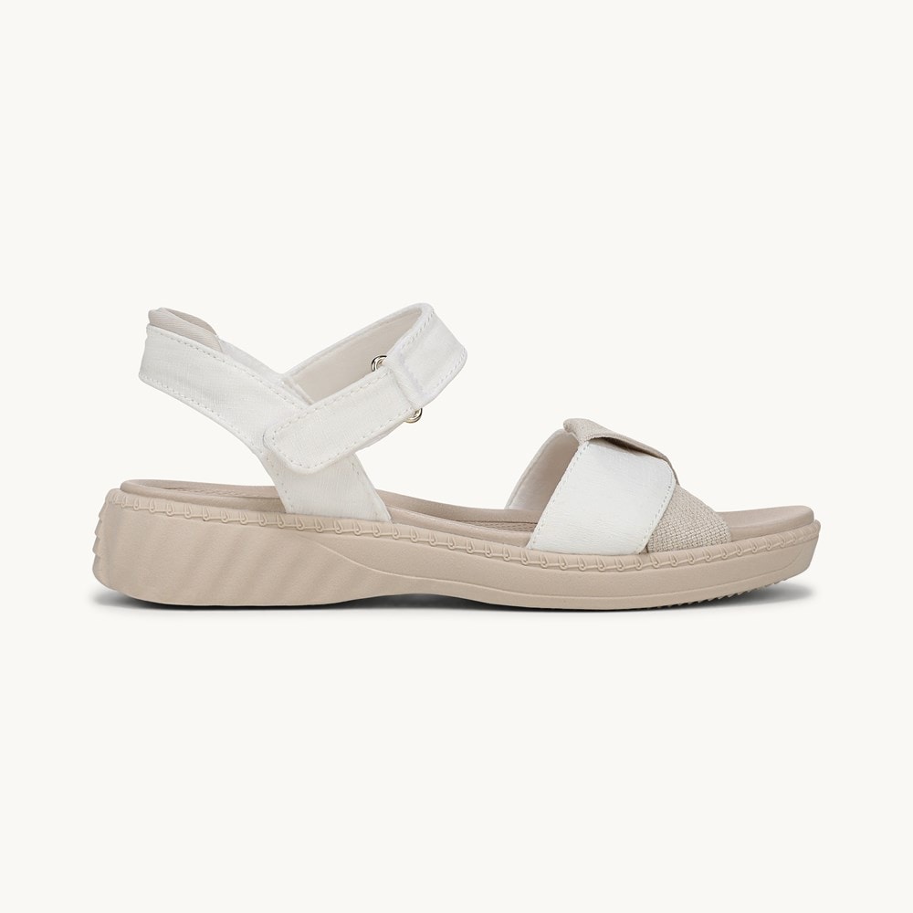 LifeStride Lane Strappy Sandal - White Stretch Denim Fabric