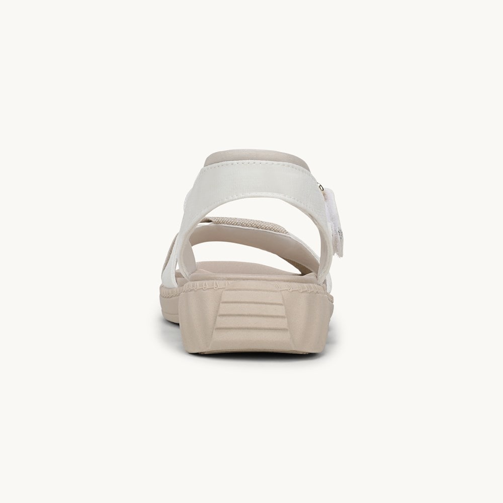 LifeStride Lane Strappy Sandal - White Stretch Denim Fabric