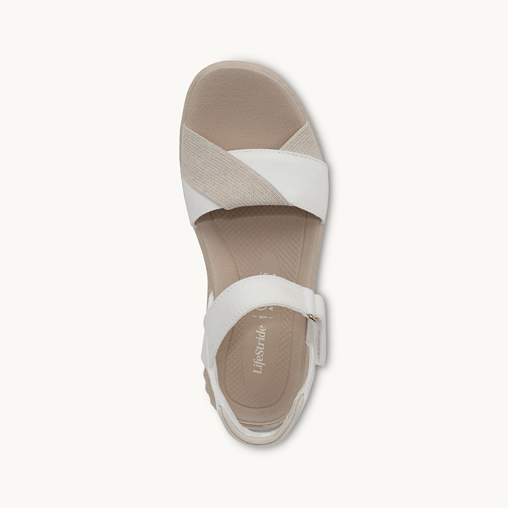 LifeStride Lane Strappy Sandal - White Stretch Denim Fabric