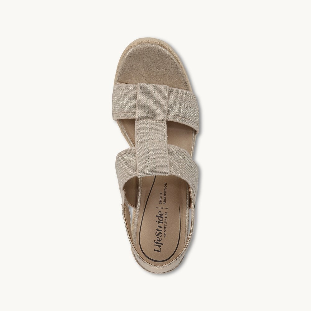 LifeStride Tallulah Espadrille Wedge Sandal - Gold Faux Leather