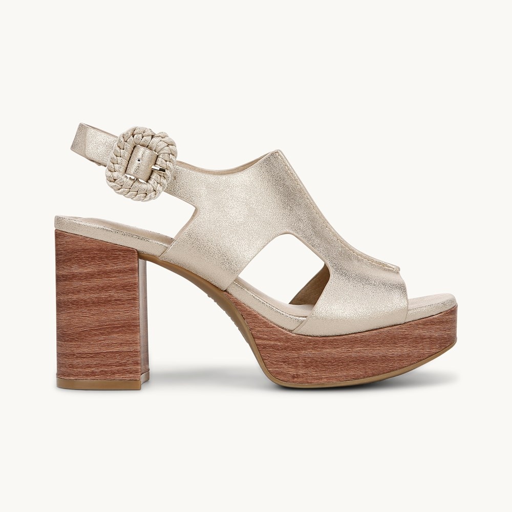 LifeStride Audra Block Heel Sandal - Gold Fabric